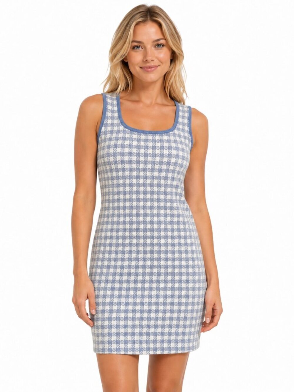 Saks Fifth Avenue Blue White Shepherd Check Sleeveless Knit Dress